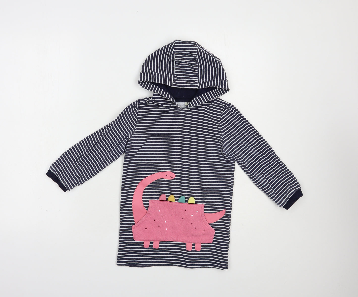 F&F Girls Blue Striped Cotton Pullover Hoodie Size 4-5 Years  Pullover - Dino