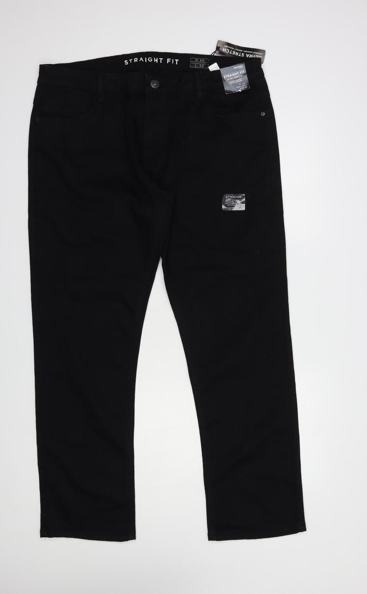 Dunnes Stores Womens Black Cotton Straight Jeans Size 40 in L32 in Regular Button