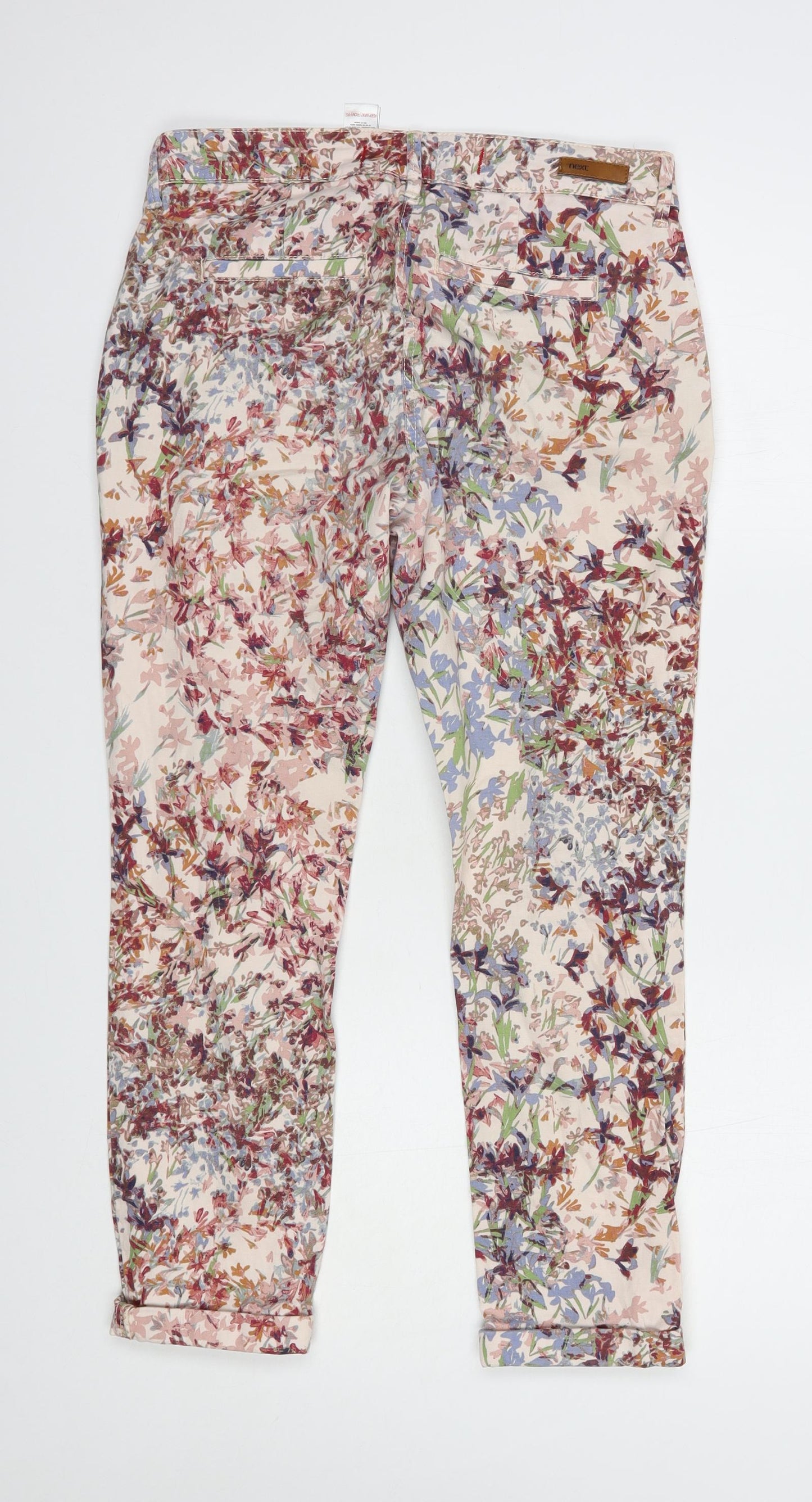NEXT Womens Multicoloured Floral Cotton Chino Trousers Size 10 L27 in Regular Button