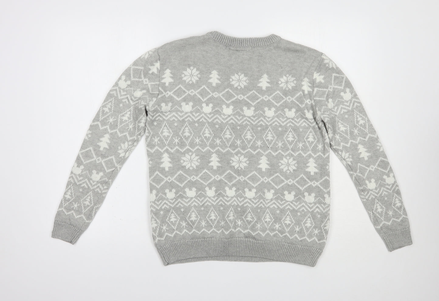 Primark Womens Grey Crew Neck Fair Isle Acrylic Pullover Jumper Size M   - Minnie Mouse