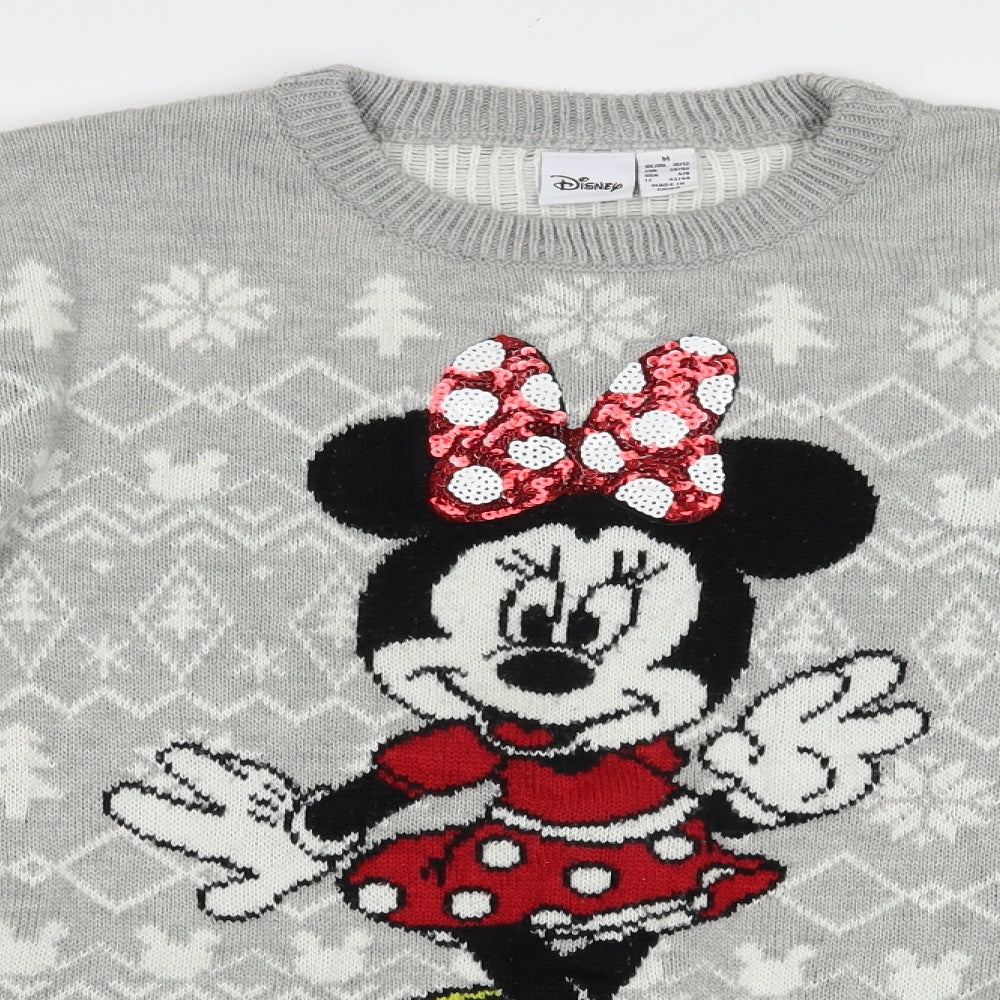 Primark Womens Grey Crew Neck Fair Isle Acrylic Pullover Jumper Size M   - Minnie Mouse