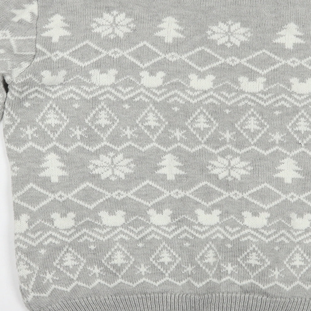 Primark Womens Grey Crew Neck Fair Isle Acrylic Pullover Jumper Size M   - Minnie Mouse