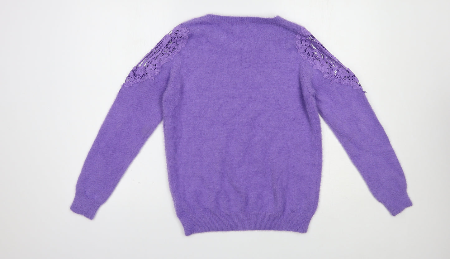 TU Womens Purple Boat Neck  Polyamide Pullover Jumper Size S
