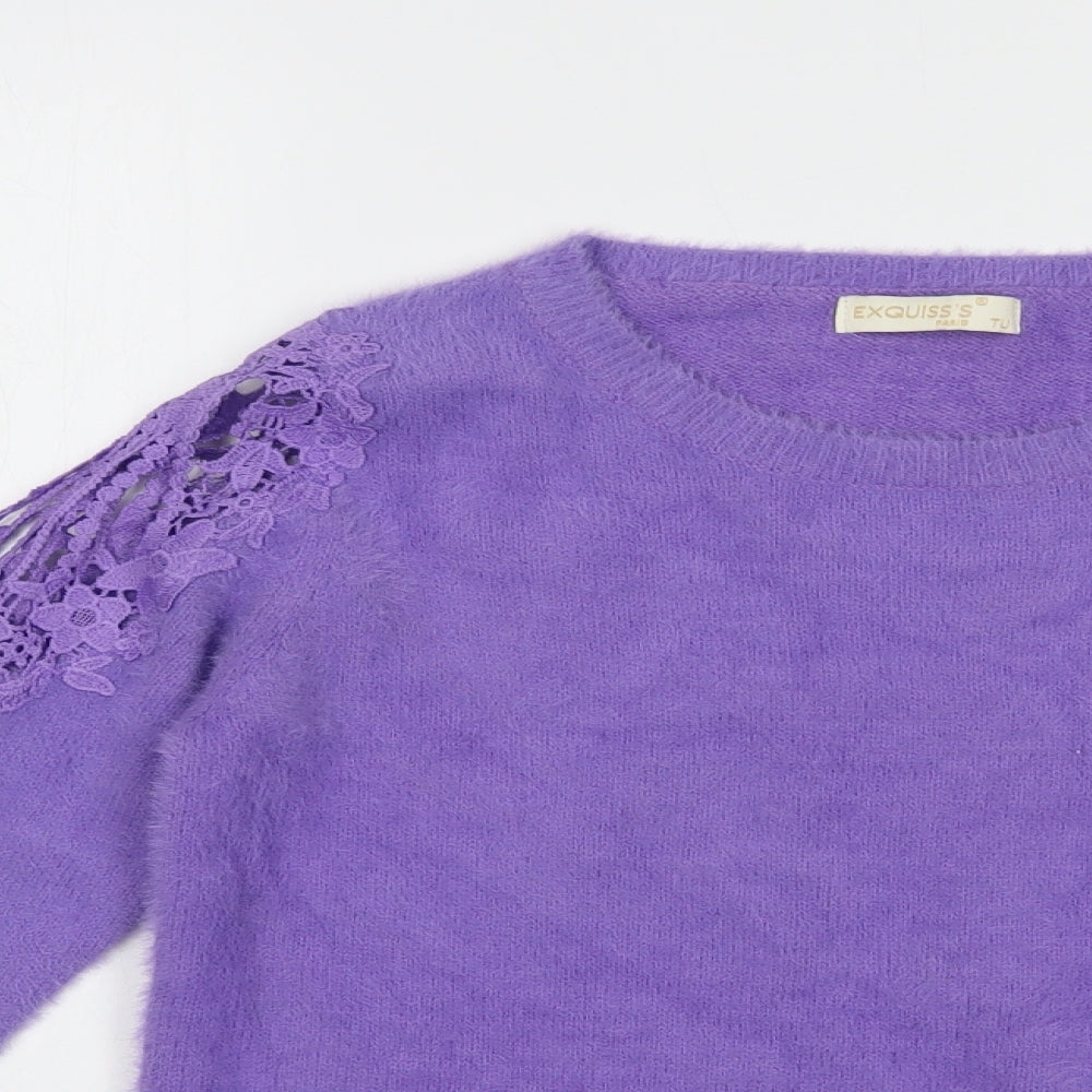 TU Womens Purple Boat Neck  Polyamide Pullover Jumper Size S