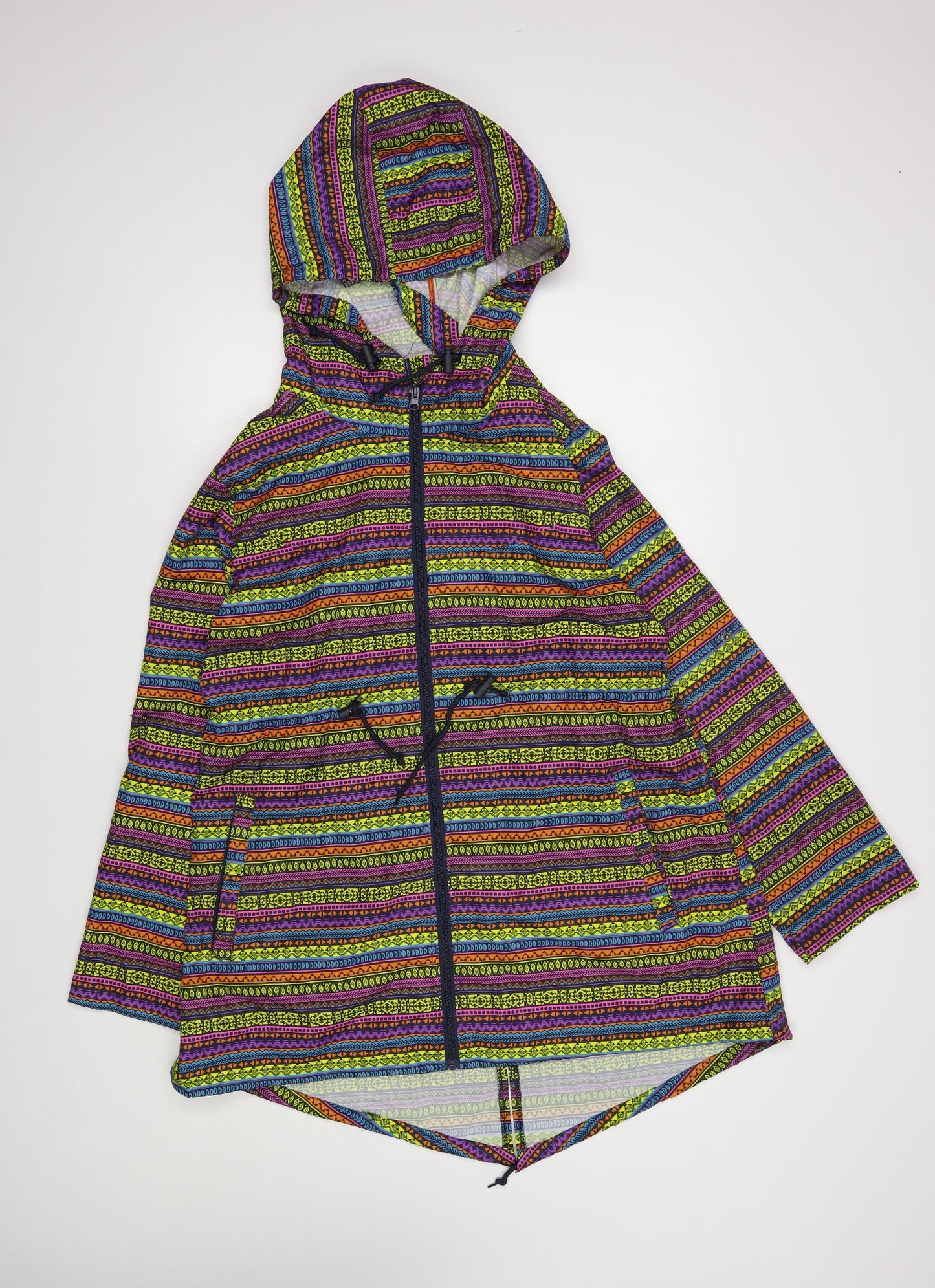 Denim Co Womens Multicoloured Geometric  Rain Coat Coat Size L  Zip