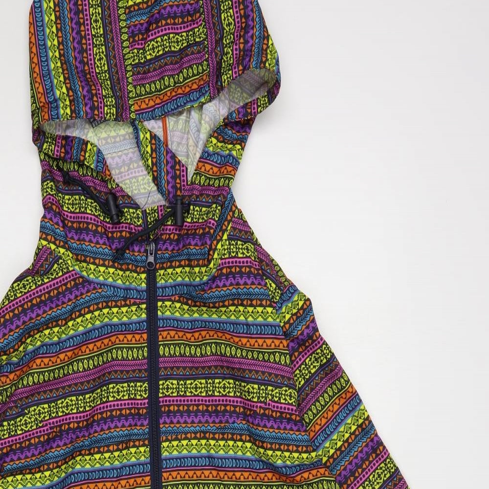 Denim Co Womens Multicoloured Geometric  Rain Coat Coat Size L  Zip
