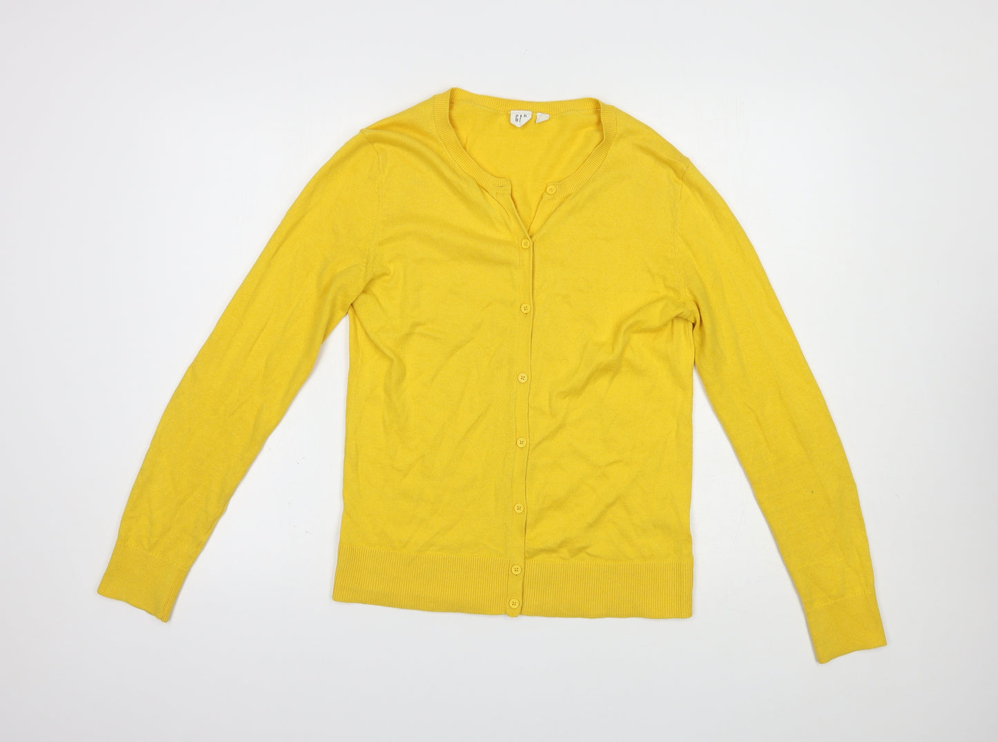 Gap Womens Yellow Crew Neck  Cotton Cardigan Jumper Size M