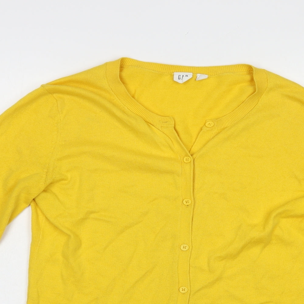 Gap Womens Yellow Crew Neck  Cotton Cardigan Jumper Size M