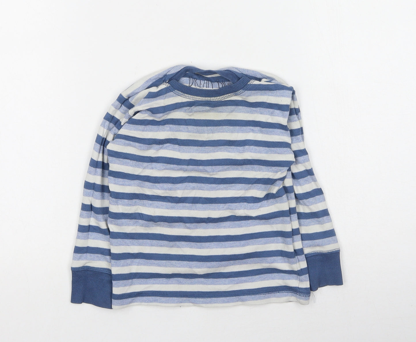 Next  Boys Blue Striped Cotton Basic Casual Size 18-24 Months Round Neck