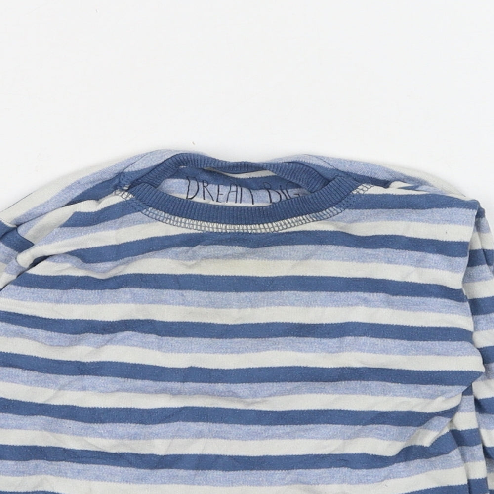 Next  Boys Blue Striped Cotton Basic Casual Size 18-24 Months Round Neck