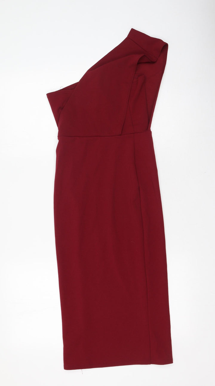 PRETTYLITTLETHING Womens Red Polyester Bodycon Size 8 Off the Shoulder