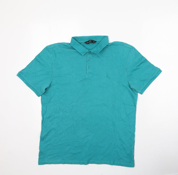 F&F Mens Green Polyester Polo Size M Collared