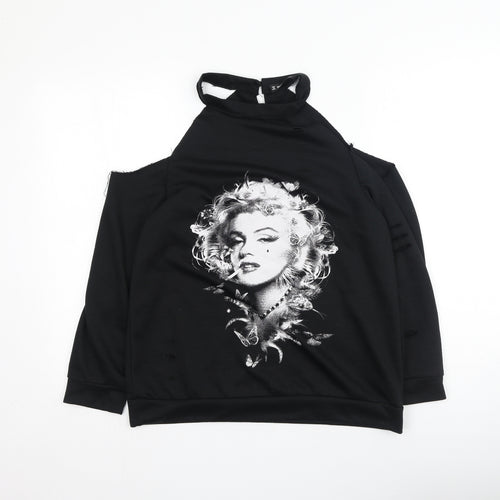 sheilay Womens Black  Cotton Pullover Sweatshirt Size M