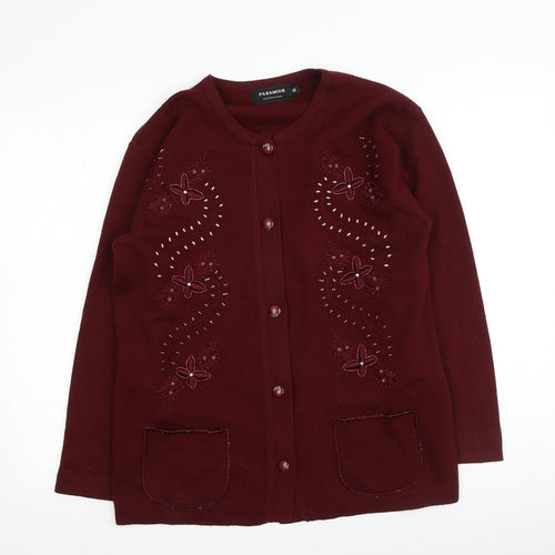 Paramour Womens Red Round Neck  Cotton Cardigan Jumper Size M