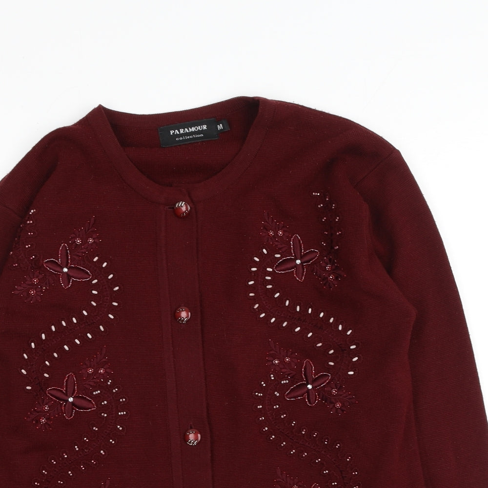 Paramour Womens Red Round Neck  Cotton Cardigan Jumper Size M