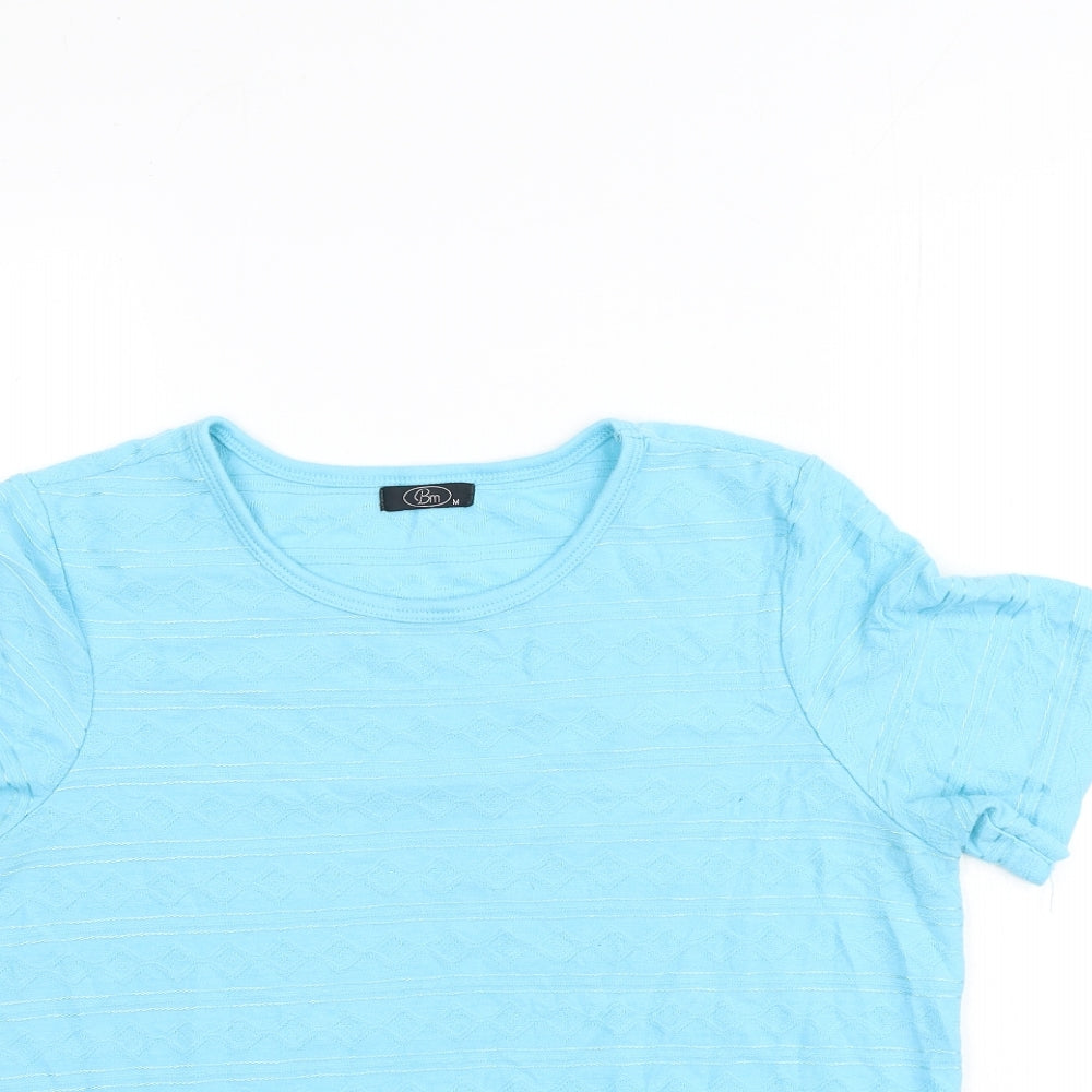 BM Womens Blue  Polyester Basic T-Shirt Size M Round Neck