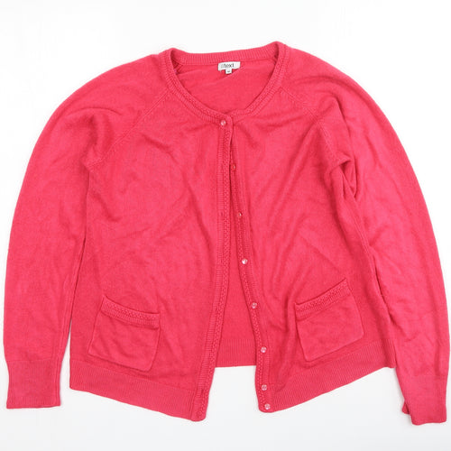 Text Womens Pink Round Neck  Acrylic Cardigan Jumper Size M