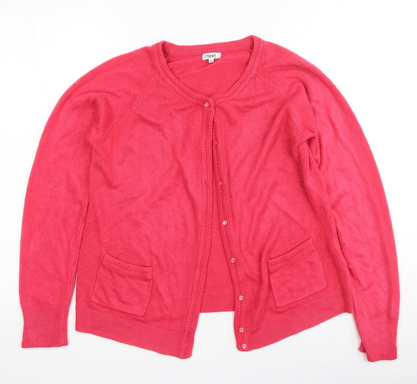 Text Womens Pink Round Neck  Acrylic Cardigan Jumper Size M