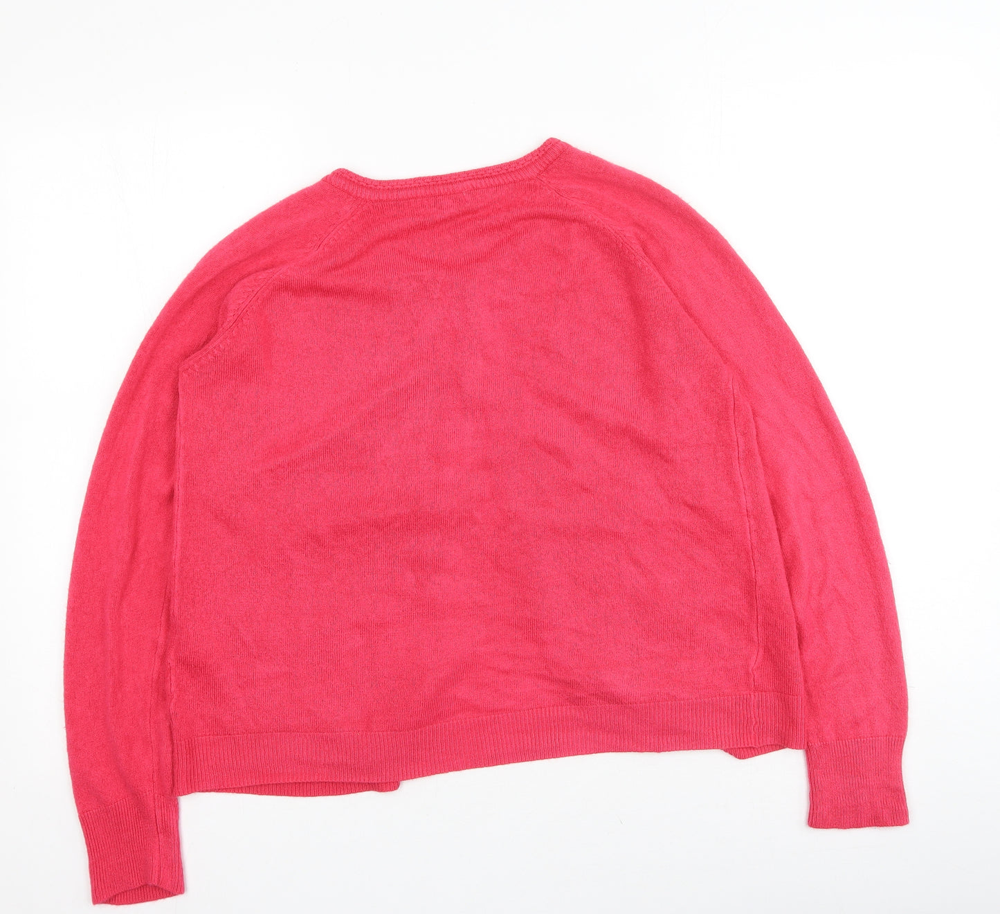 Text Womens Pink Round Neck  Acrylic Cardigan Jumper Size M