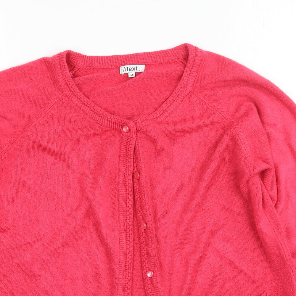 Text Womens Pink Round Neck  Acrylic Cardigan Jumper Size M