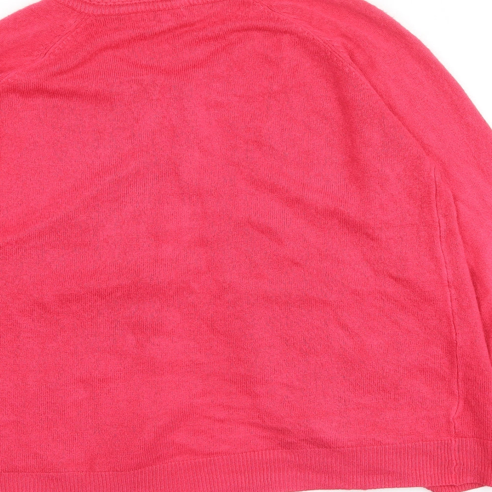 Text Womens Pink Round Neck  Acrylic Cardigan Jumper Size M