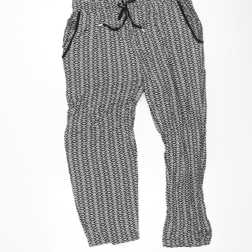 New look  Womens Black Geometric Polyester Jogger Trousers Size 14 L24 in Regular