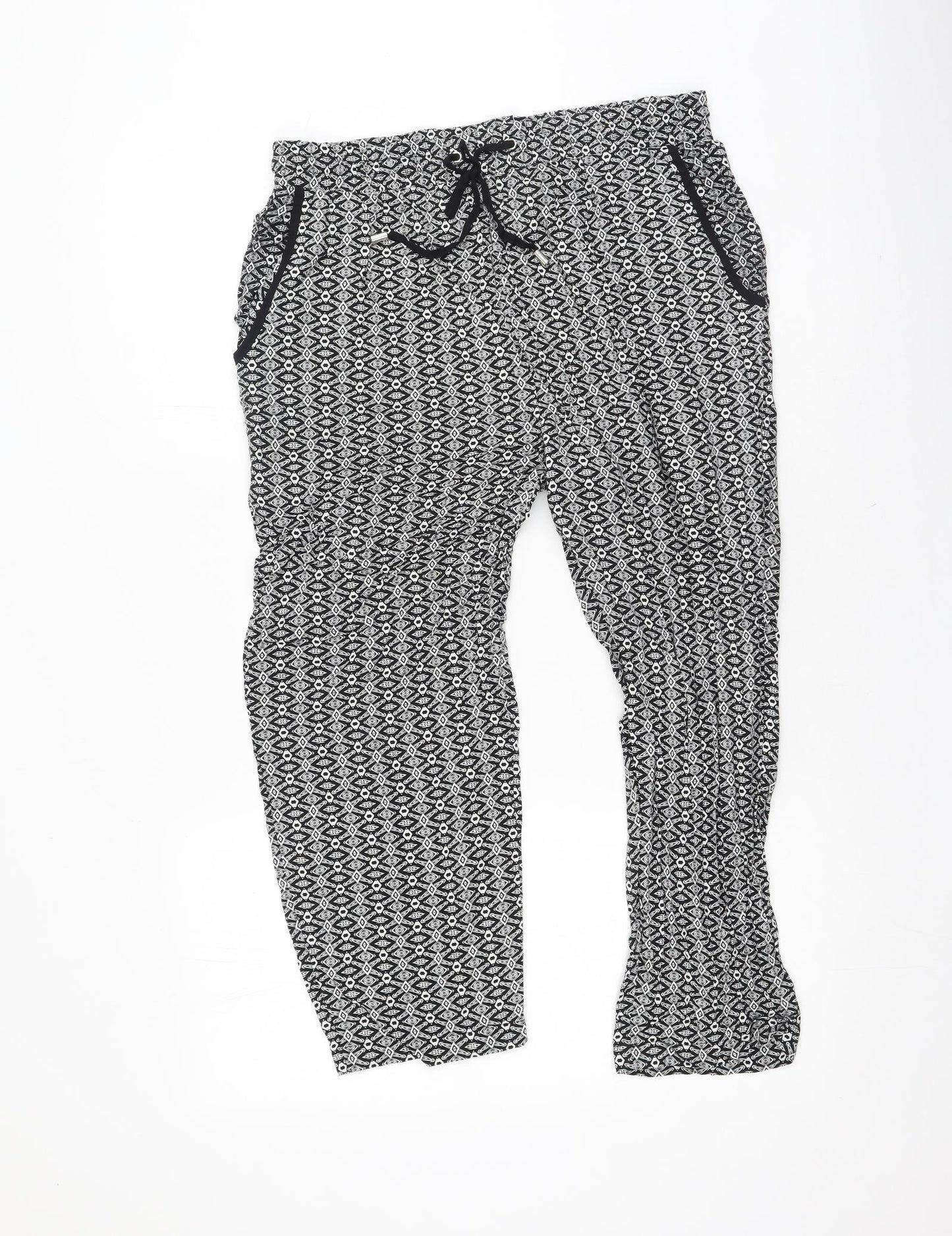 New look  Womens Black Geometric Polyester Jogger Trousers Size 14 L24 in Regular