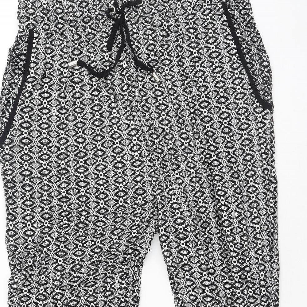 New look  Womens Black Geometric Polyester Jogger Trousers Size 14 L24 in Regular