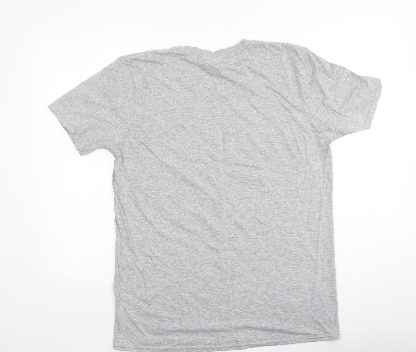 Guildan Mens Grey  Cotton  T-Shirt Size L Round Neck