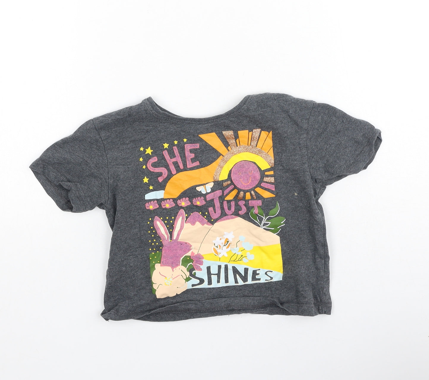 Next  Girls Grey  Cotton Basic T-Shirt Size 18-24 Months Round Neck  - She Just Shines
