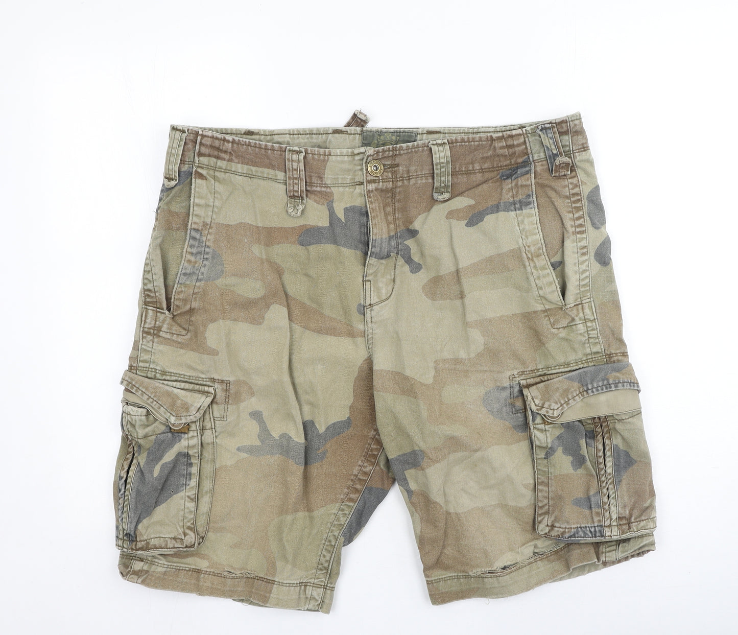 Preworn Mens Brown Camouflage Cotton Cargo Shorts Size 38 L12 in Regular
