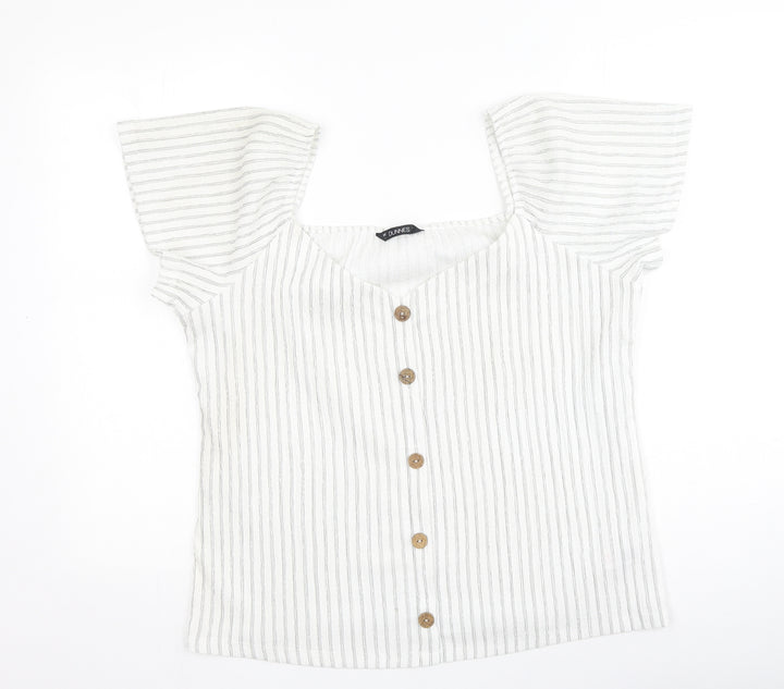 Dunnes Stores Womens Multicoloured Striped Polyester Basic Blouse Size L Off the Shoulder