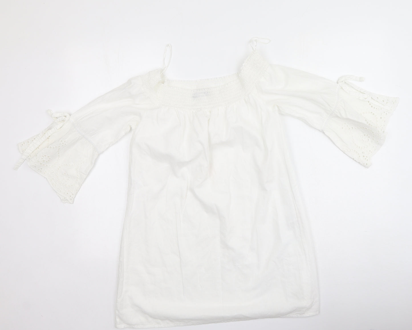 PRETTYLITTLETHING Womens White  Cotton Basic Blouse Size 8 Off the Shoulder
