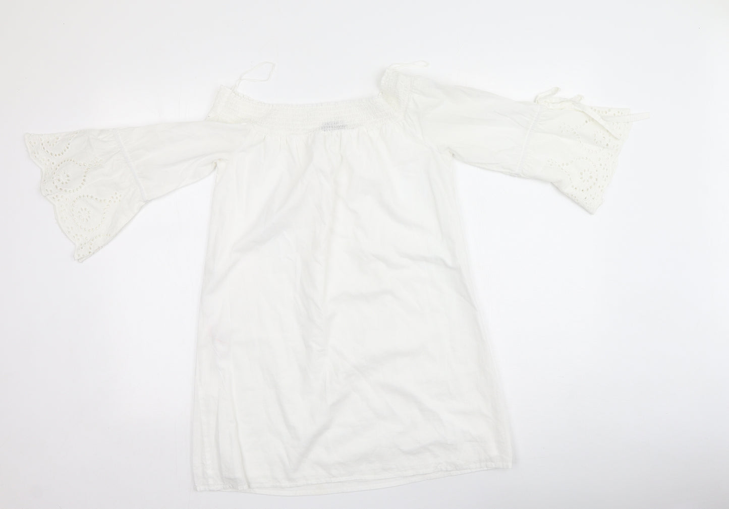 PRETTYLITTLETHING Womens White  Cotton Basic Blouse Size 8 Off the Shoulder