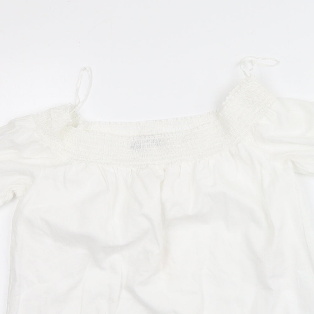 PRETTYLITTLETHING Womens White  Cotton Basic Blouse Size 8 Off the Shoulder