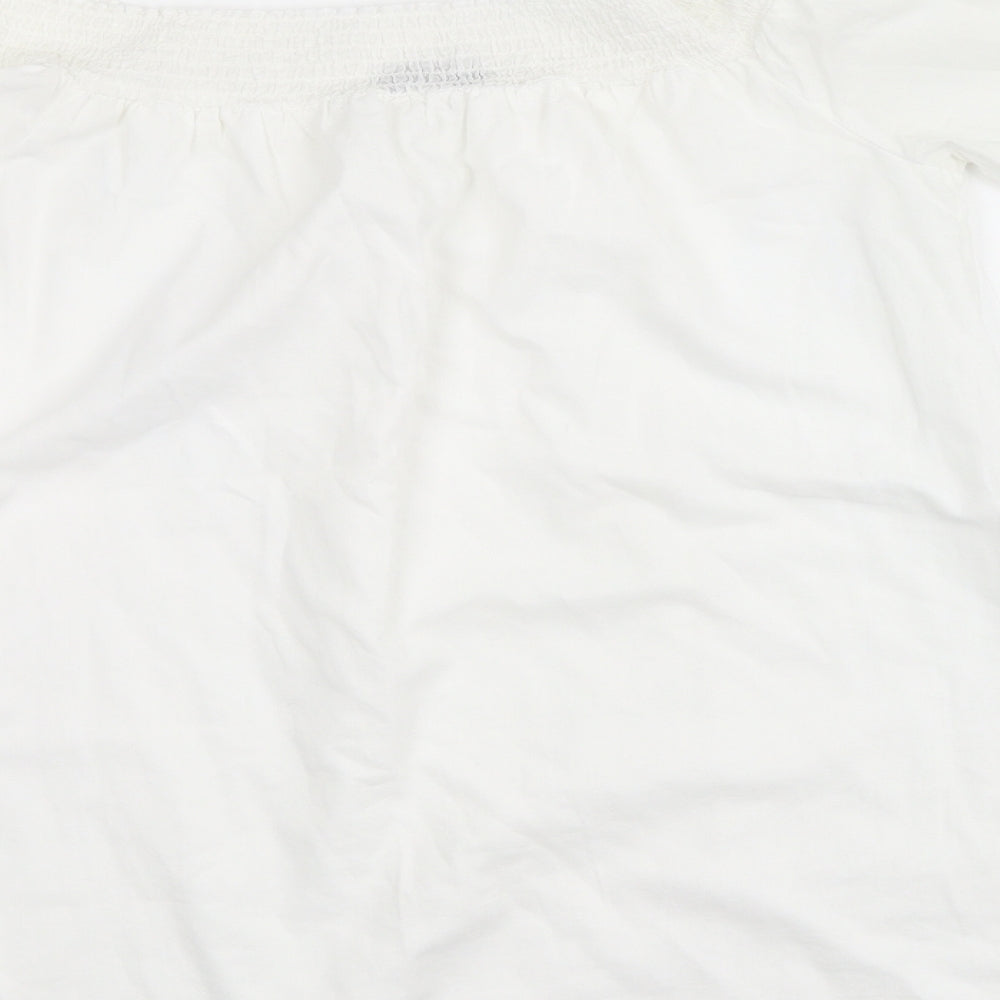 PRETTYLITTLETHING Womens White  Cotton Basic Blouse Size 8 Off the Shoulder