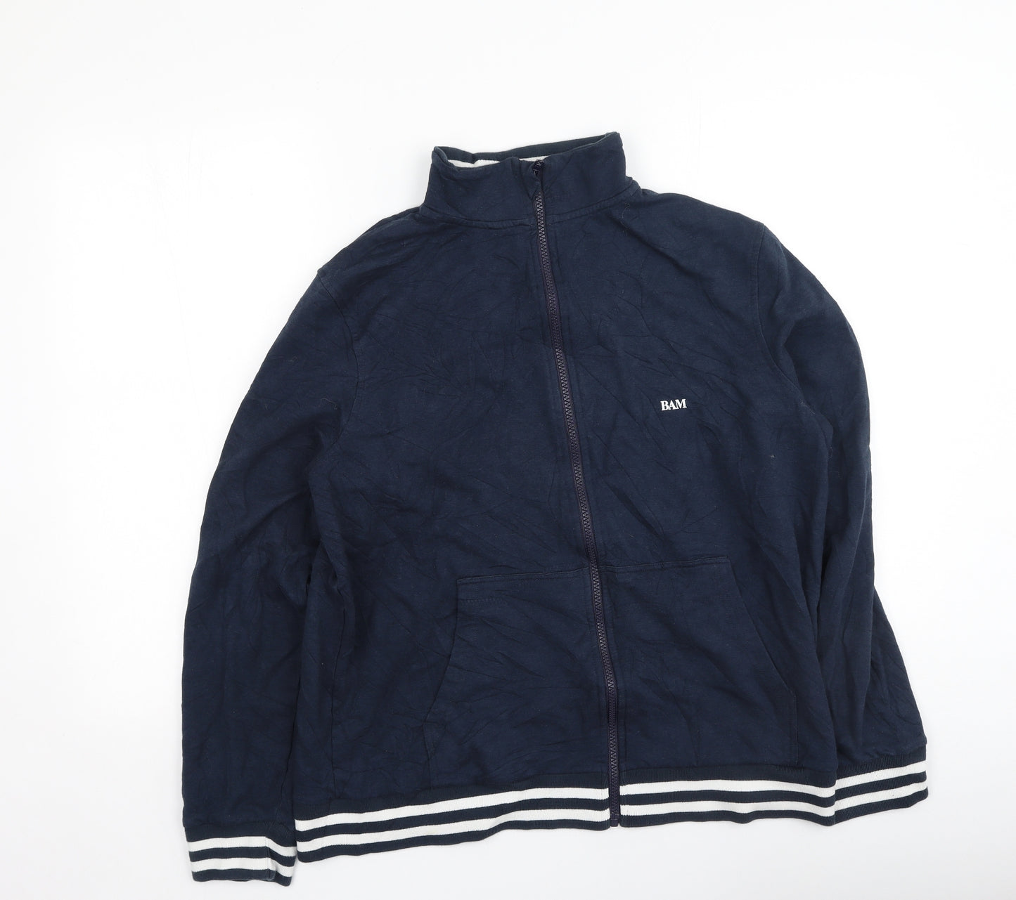 Bam Mens Blue High Neck  Viscose Full Zip Jumper Size L