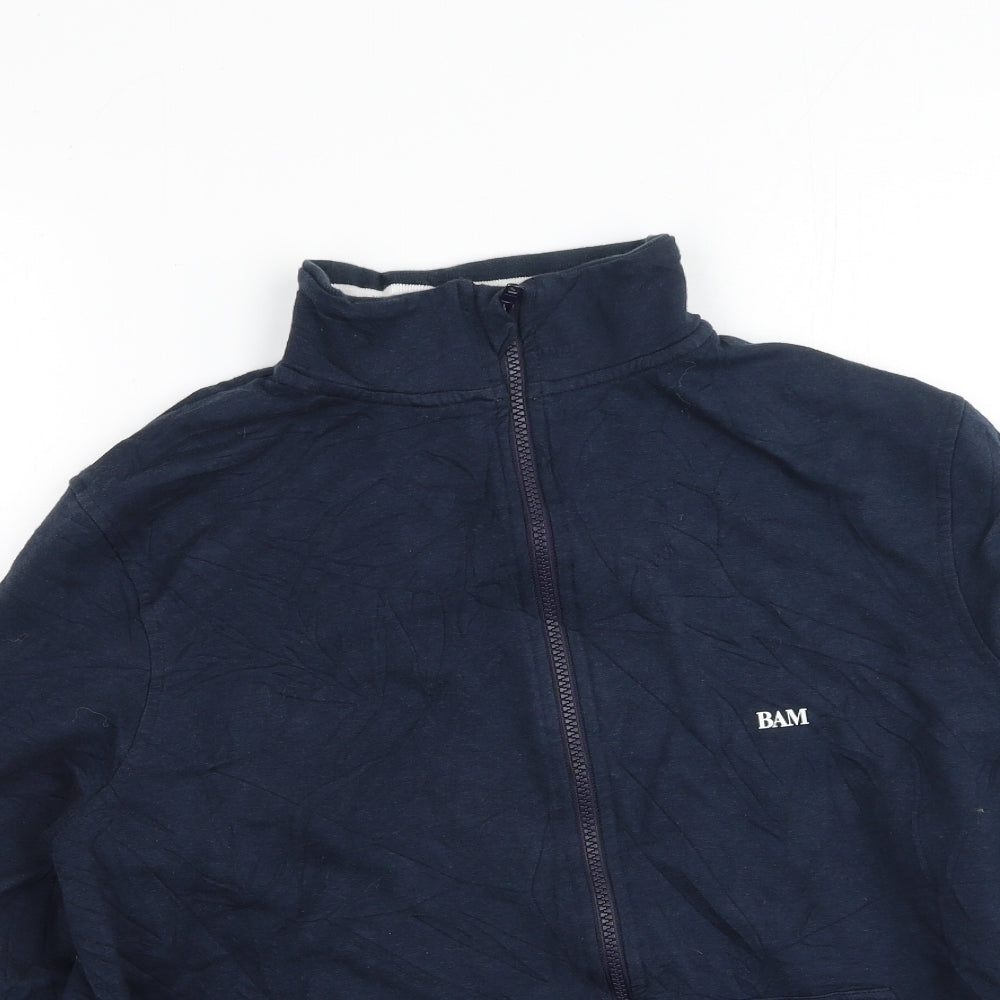 Bam Mens Blue High Neck  Viscose Full Zip Jumper Size L