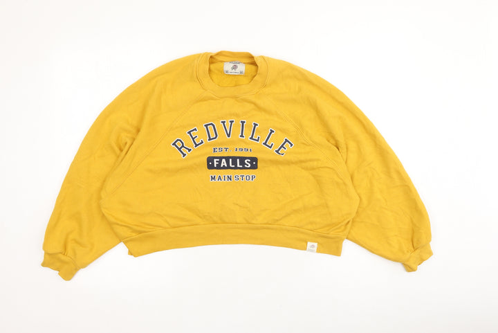 Pull&Bear Womens Yellow Cotton Pullover Sweatshirt Size XS