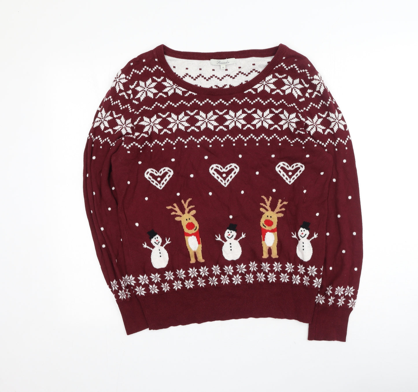 Peacocks Womens Multicoloured Round Neck  Cotton Pullover Jumper Size 16   - Christmas Jumper
