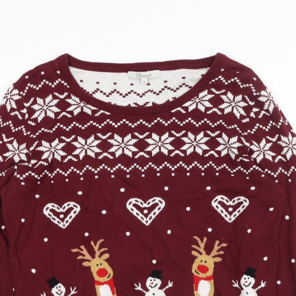 Peacocks Womens Multicoloured Round Neck  Cotton Pullover Jumper Size 16   - Christmas Jumper