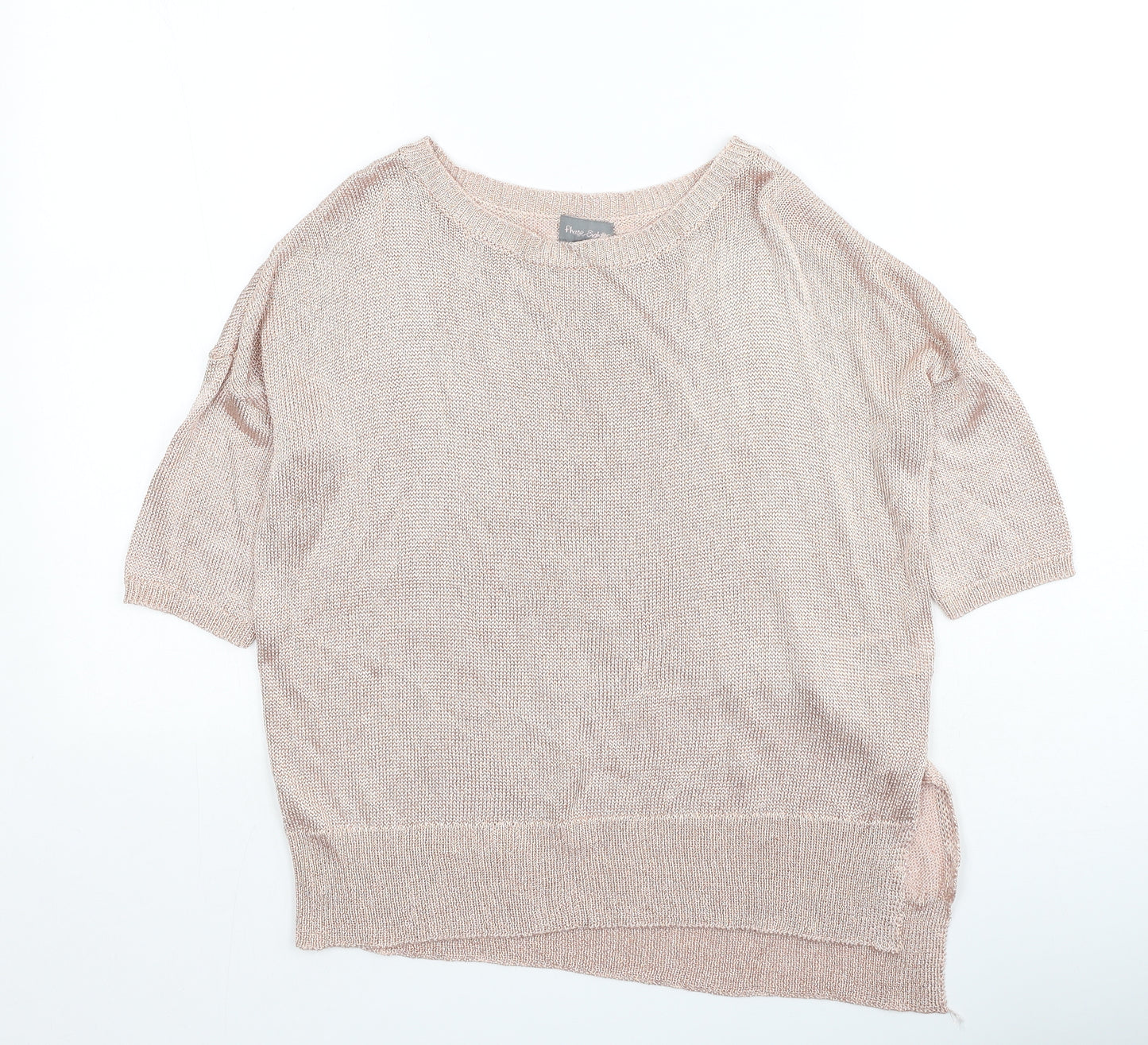 Preworn Womens Gold  Viscose Basic Blouse Size S Round Neck