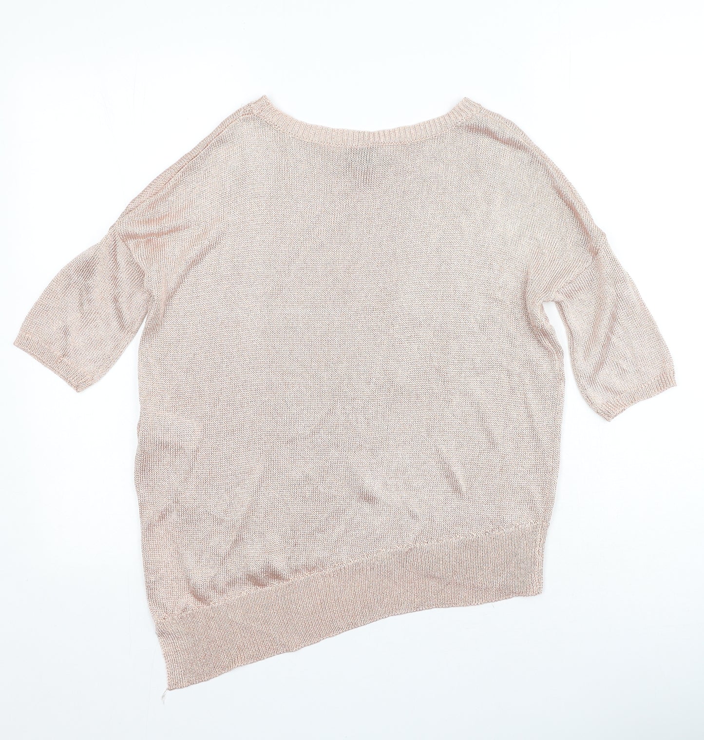 Preworn Womens Gold  Viscose Basic Blouse Size S Round Neck