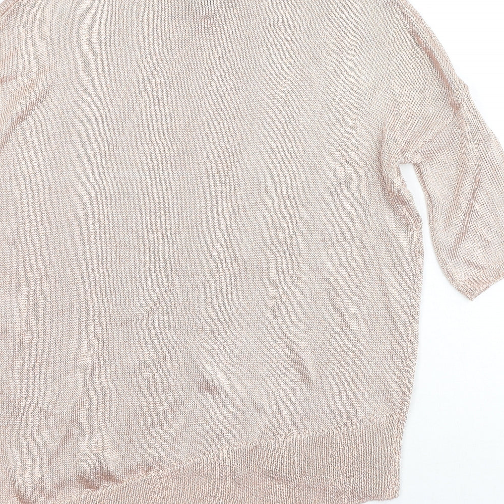 Preworn Womens Gold  Viscose Basic Blouse Size S Round Neck