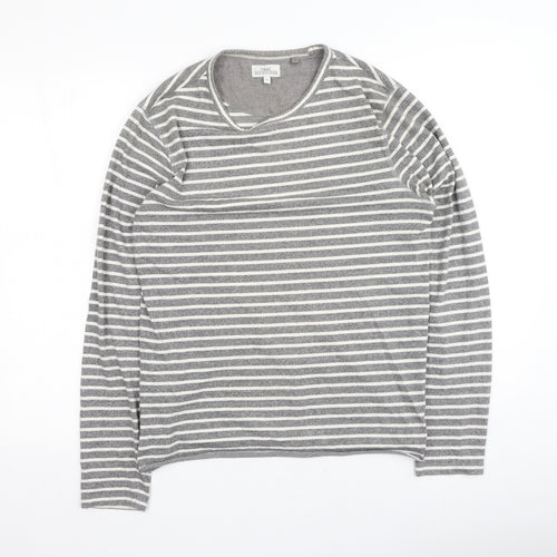 Next  Womens Grey Striped Polyester Basic T-Shirt Size S Round Neck
