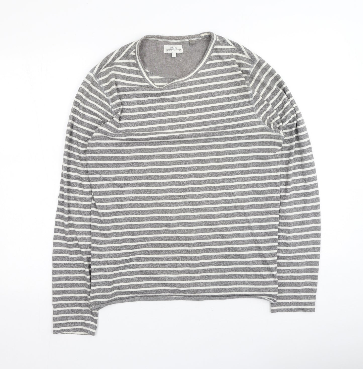 Next  Womens Grey Striped Polyester Basic T-Shirt Size S Round Neck
