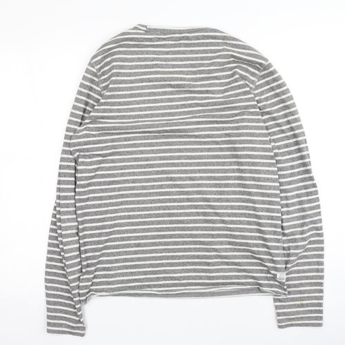 Next  Womens Grey Striped Polyester Basic T-Shirt Size S Round Neck