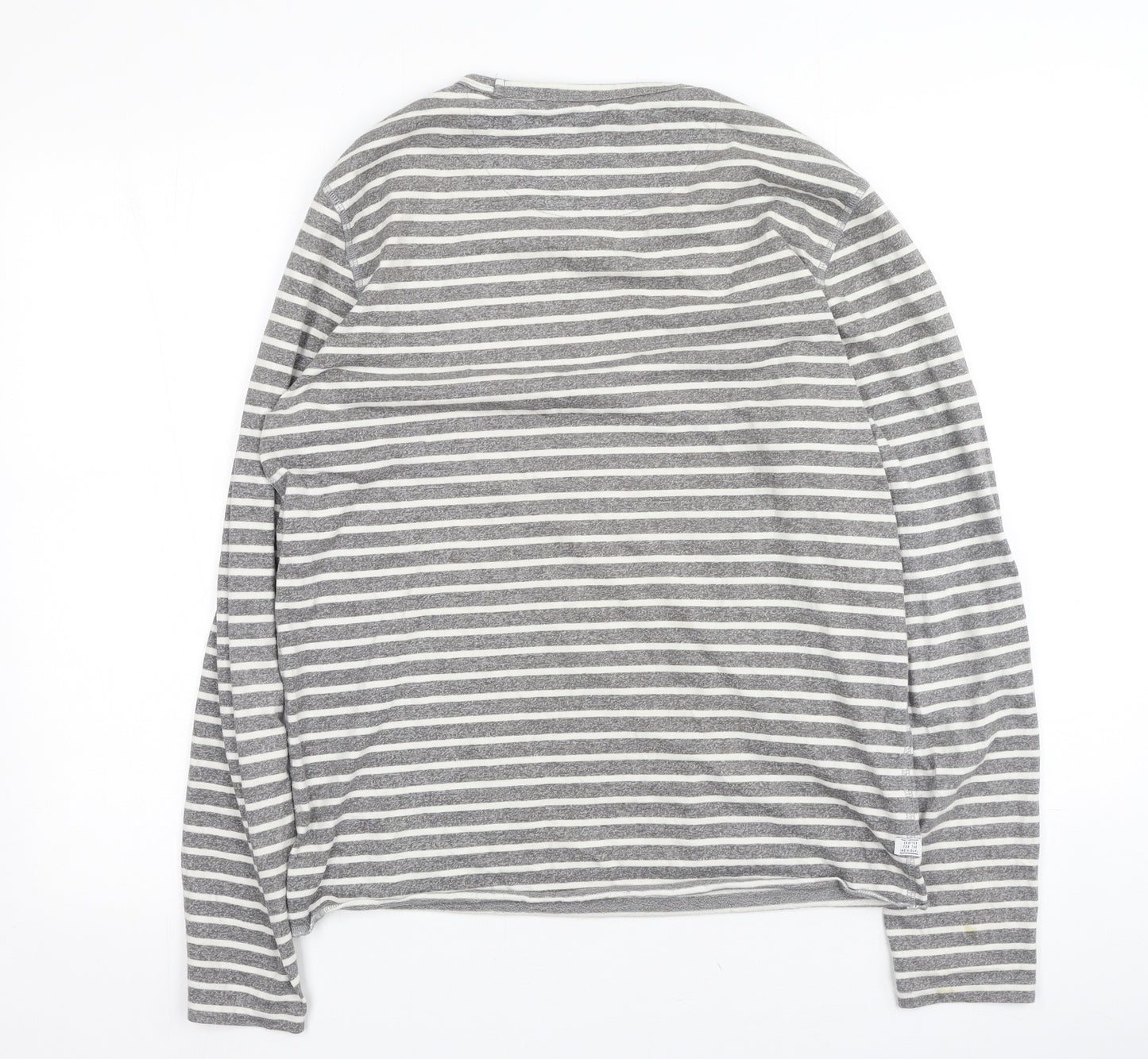 Next  Womens Grey Striped Polyester Basic T-Shirt Size S Round Neck
