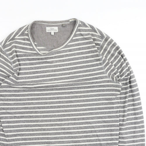Next  Womens Grey Striped Polyester Basic T-Shirt Size S Round Neck