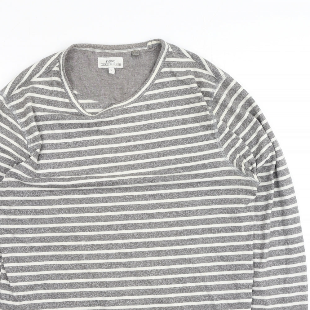 Next  Womens Grey Striped Polyester Basic T-Shirt Size S Round Neck